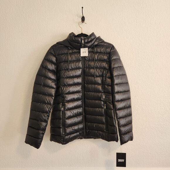DKNY Women's Size Medium‎ Black Recycled Material Puffer Jacket NWT - Picture 1 of 7